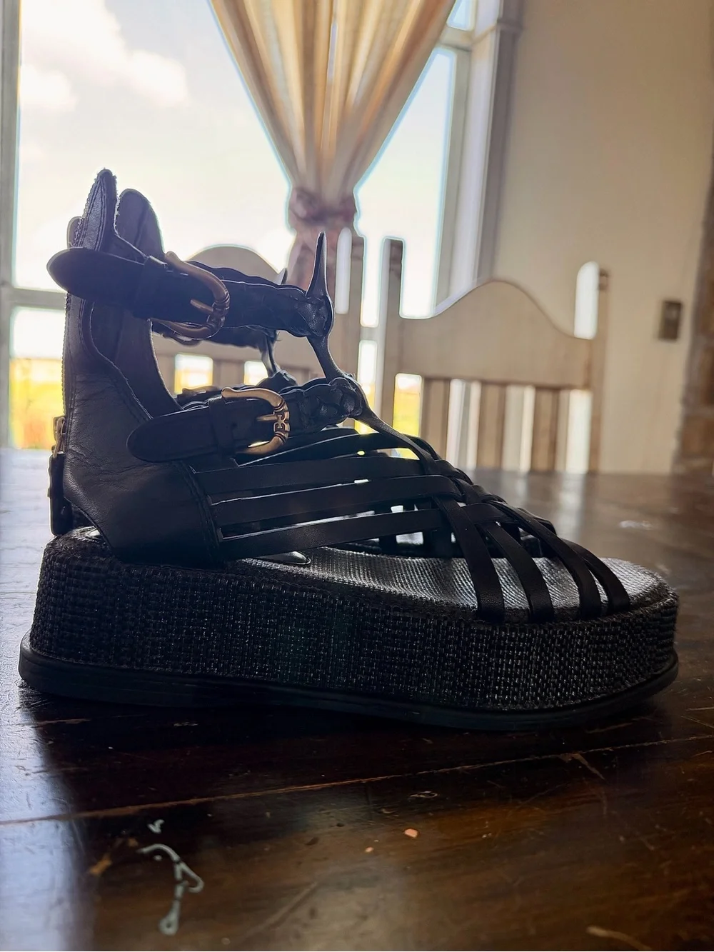 Sam Edelman Black Woven Gladiator Platform Sandals - Women